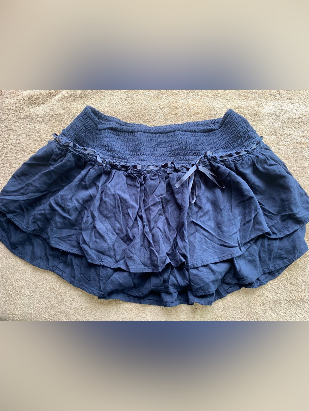 Hollister Navy Blue Smocked Tiered Ruffle Mini Skirt Skort Coquette Y2K Small